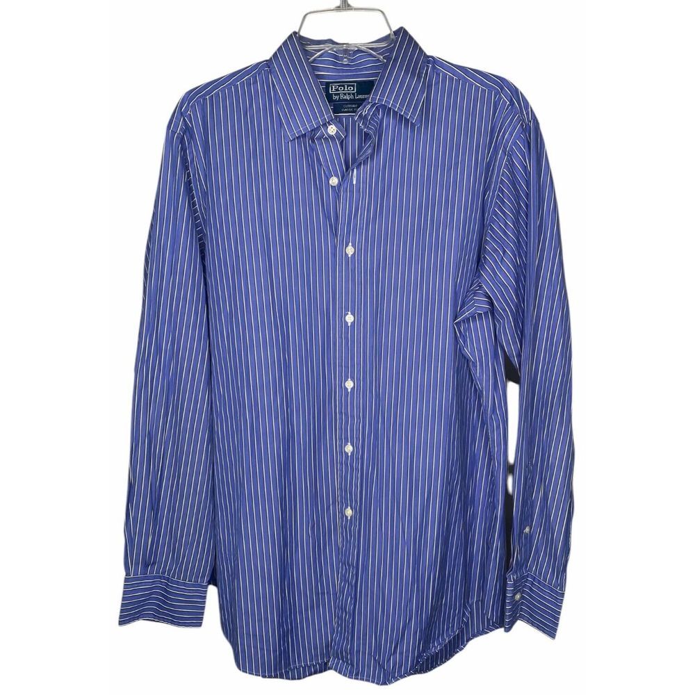 Polo Ralph Lauren Men Size L Blue Striped Curham Cotton Long Sleeve Casual Shirt